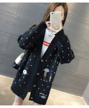 Load image into Gallery viewer, Women Sweaters Autumn Winter Outerwear Sweater V-neck Casual Knit Cardigans Cartoon Embroidery Long Sleeve Korean loose Cardigan