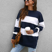Load image into Gallery viewer, Autumn and winter sweater large size women's 5XL 6XL 7XL 8XL 9XL round neck casual striped stitching sweater bust 146CM