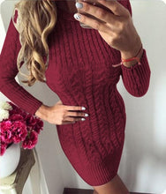 Load image into Gallery viewer, Fashion Women Knitted Sweater Dress 2019 New Autumn Winter Warm O neck Long Sleeve Dress Vestidos Sexy Slim Bodycon Dress Female