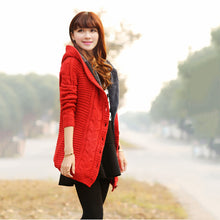Load image into Gallery viewer, 2019 Winter Sweaters Women Fleece Coat Long Sleeve Hooded Thickening Warm Knitted Cardigans Outerwear Fashion Female Knitwear