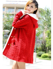 Load image into Gallery viewer, New arrival Girl Sweater Coat Winter Autumn Casual Solid Hooded Long Thicker Cashmere Knit cardigan sweater Jacket Students