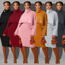 Load image into Gallery viewer, Pullover Turtleneck Sweater Women Two Piece Set Sexy Midi Knitted Long Sleeve Party Dresses Streetwear Pull Femme Nouveaute 2020