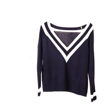 Load image into Gallery viewer, HDY Haoduoyi Autumn Fashion Loose Stripe V Neck Long Sleeve Casual Knitted Women Sweater Tops Jumper Tricot Pullovers
