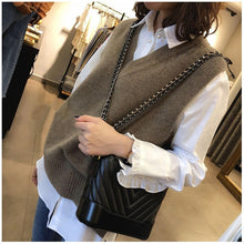 Load image into Gallery viewer, Autumn and winter models loose V-neck cashmere wool vest ladies knit solid color sleeveless sweater regular pullover Selling