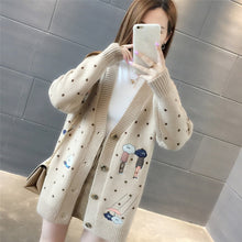 Load image into Gallery viewer, Women Sweaters Autumn Winter Outerwear Sweater V-neck Casual Knit Cardigans Cartoon Embroidery Long Sleeve Korean loose Cardigan
