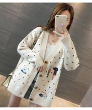 Load image into Gallery viewer, Women Sweaters Autumn Winter Outerwear Sweater V-neck Casual Knit Cardigans Cartoon Embroidery Long Sleeve Korean loose Cardigan
