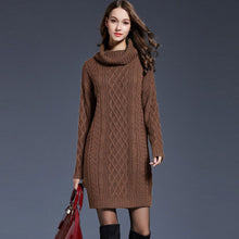 Load image into Gallery viewer, Solid Turtleneck Long Sweater Women Casual Plus Size Pullover Knitted Dress Autumn Winter Female Fashion Thicken Warm Sweater
