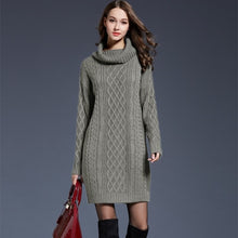 Load image into Gallery viewer, Solid Turtleneck Long Sweater Women Casual Plus Size Pullover Knitted Dress Autumn Winter Female Fashion Thicken Warm Sweater
