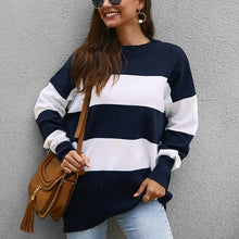 Load image into Gallery viewer, Autumn and winter sweater large size women's 5XL 6XL 7XL 8XL 9XL round neck casual striped stitching sweater bust 146CM
