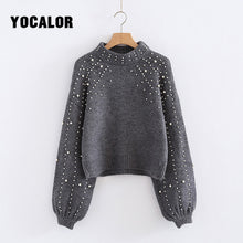 Load image into Gallery viewer, YOCALOR Lantern Sleeve Best Pearl Pull Hippie Femme Sweater Women Jersey Winter Knitted Female Casual Jumper Knitting Autumn
