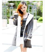 Load image into Gallery viewer, New arrival Girl Sweater Coat Winter  Autumn Casual Solid Hooded Long Thicker Cashmere Knit cardigan sweater Jacket Students
