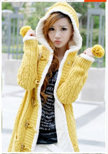 Load image into Gallery viewer, New arrival Girl Sweater Coat Winter  Autumn Casual Solid Hooded Long Thicker Cashmere Knit cardigan sweater Jacket Students
