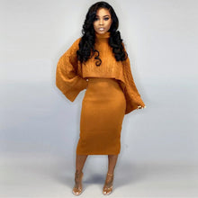 Load image into Gallery viewer, Pullover Turtleneck Sweater Women Two Piece Set Sexy Midi Knitted Long Sleeve Party Dresses Streetwear Pull Femme Nouveaute 2020
