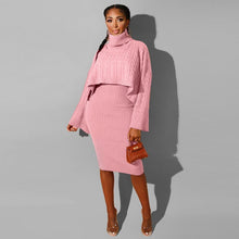 Load image into Gallery viewer, Pullover Turtleneck Sweater Women Two Piece Set Sexy Midi Knitted Long Sleeve Party Dresses Streetwear Pull Femme Nouveaute 2020
