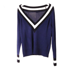 Load image into Gallery viewer, HDY Haoduoyi Autumn Fashion Loose Stripe V Neck Long Sleeve Casual Knitted Women Sweater Tops Jumper Tricot Pullovers
