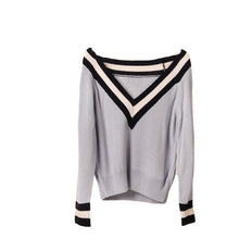 Load image into Gallery viewer, HDY Haoduoyi Autumn Fashion Loose Stripe V Neck Long Sleeve Casual Knitted Women Sweater Tops Jumper Tricot Pullovers
