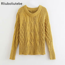 Load image into Gallery viewer, Loose knitted pullover yellow sweater women o-neck autumn winter casual female jumper Streetwear ladies top overalls 2019
