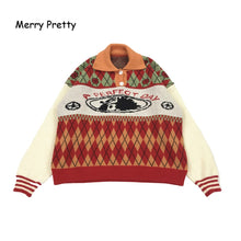 Load image into Gallery viewer, MERRY PRETTY Women's’ Cartoon Embroidery Diamond Lattice Knitted Sweaters 2019 Winter Thick Warm Jacquard Sweater Knit Pullovers
