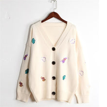 Load image into Gallery viewer, H.SA 2019 Fall Fashion Women Knitwear Sweater and Cardigans V neck Cartton Cute dinosaur Embroidery Casual Knit Cardigans Korean
