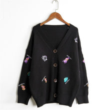 Load image into Gallery viewer, H.SA 2019 Fall Fashion Women Knitwear Sweater and Cardigans V neck Cartton Cute dinosaur Embroidery Casual Knit Cardigans Korean
