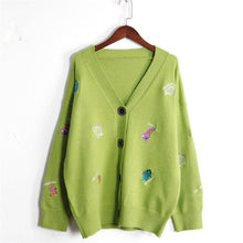 Load image into Gallery viewer, H.SA 2019 Fall Fashion Women Knitwear Sweater and Cardigans V neck Cartton Cute dinosaur Embroidery Casual Knit Cardigans Korean
