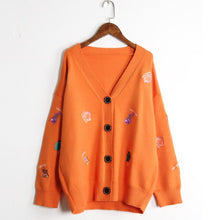 Load image into Gallery viewer, H.SA 2019 Fall Fashion Women Knitwear Sweater and Cardigans V neck Cartton Cute dinosaur Embroidery Casual Knit Cardigans Korean
