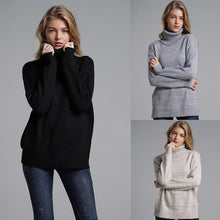 Load image into Gallery viewer, Women's sweater autumn and winter new solid color loose warm high collar sweater female 2019 temperament pullover
